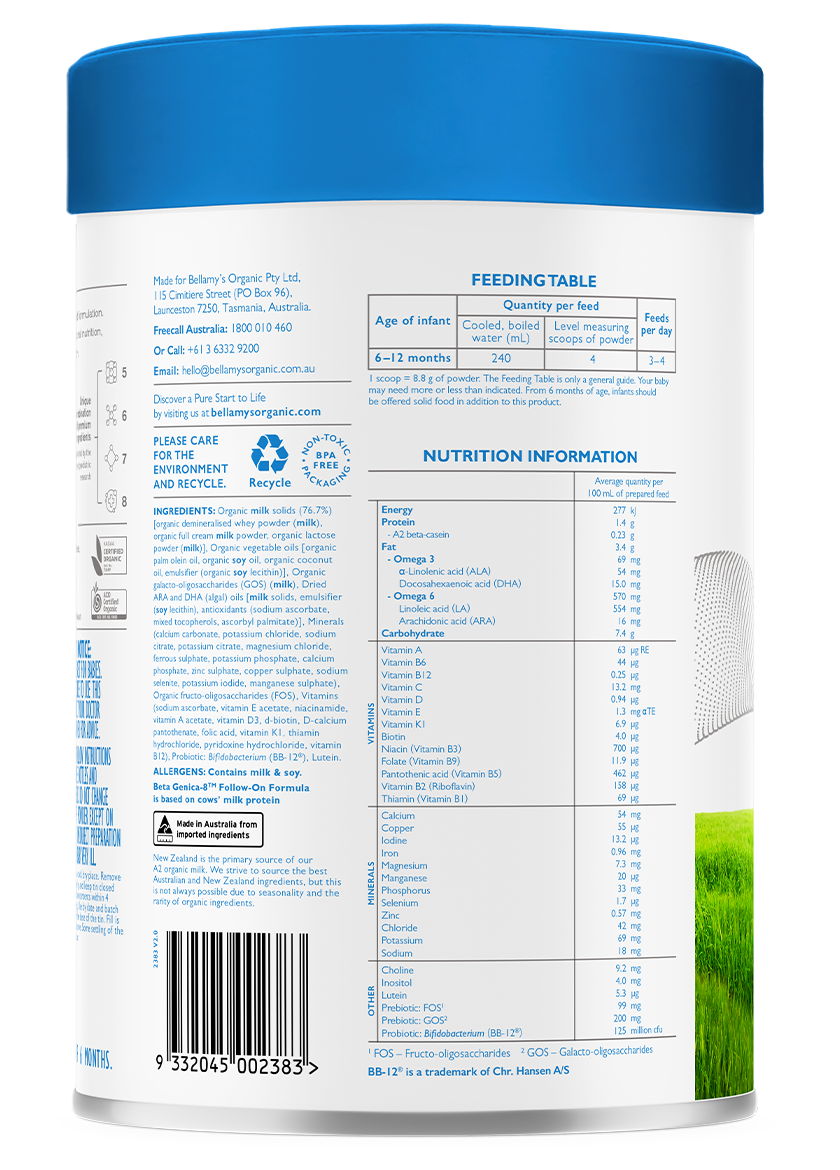 Step 1 Sữa Bellamy’s Organic Beta Genica-8™ số 2 (Đạm A2)